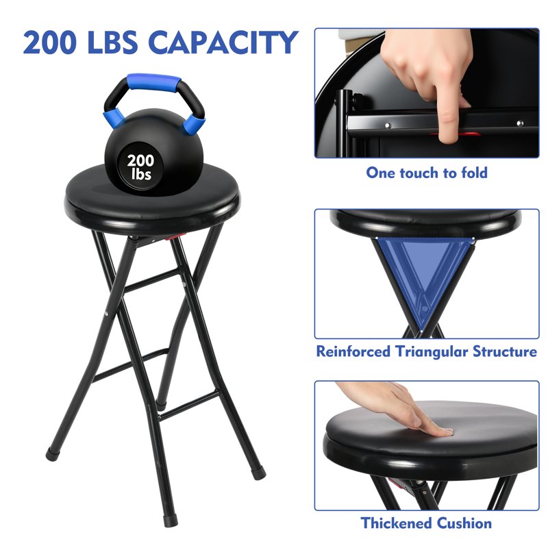 Folding Counter Stool Set - 4 Pack, Black, 2 Pieces