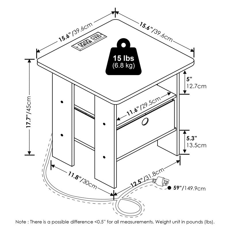USB and Type-C Charging Station End Table with Storage Bin