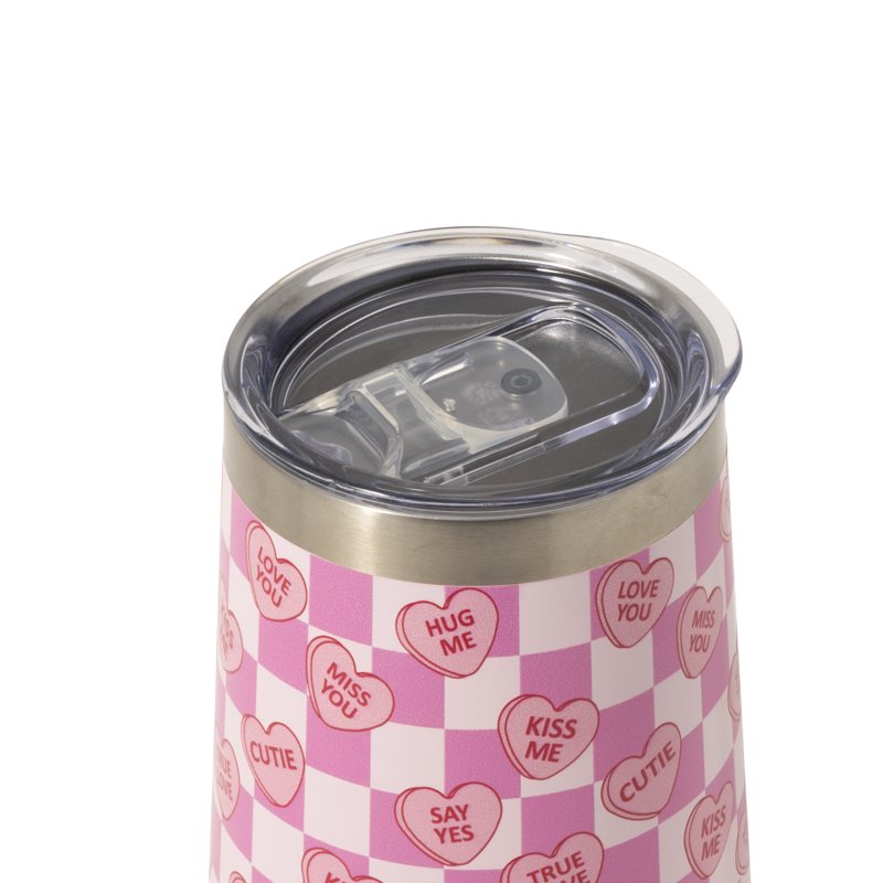 16oz Stainless Steel Wine Tumbler with Straw - Candy Hearts