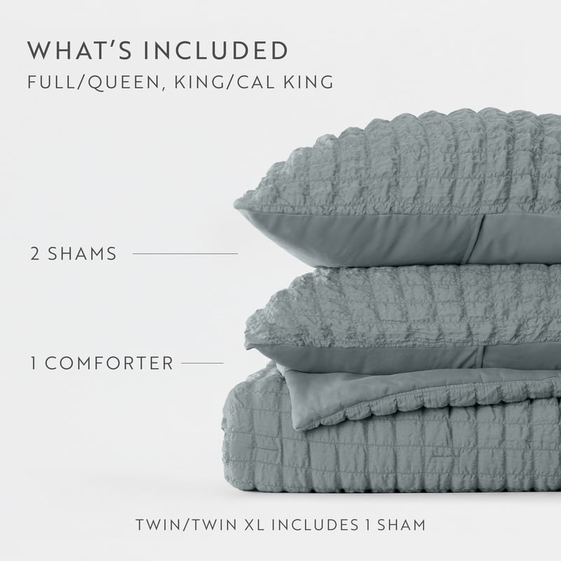 King Seersucker Textured Comforter Set - Light Blue All-Season Down-Alternative Bedding