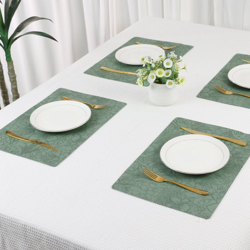 Faux Leather Placemats Set of 6 for Kitchen Dining - Green