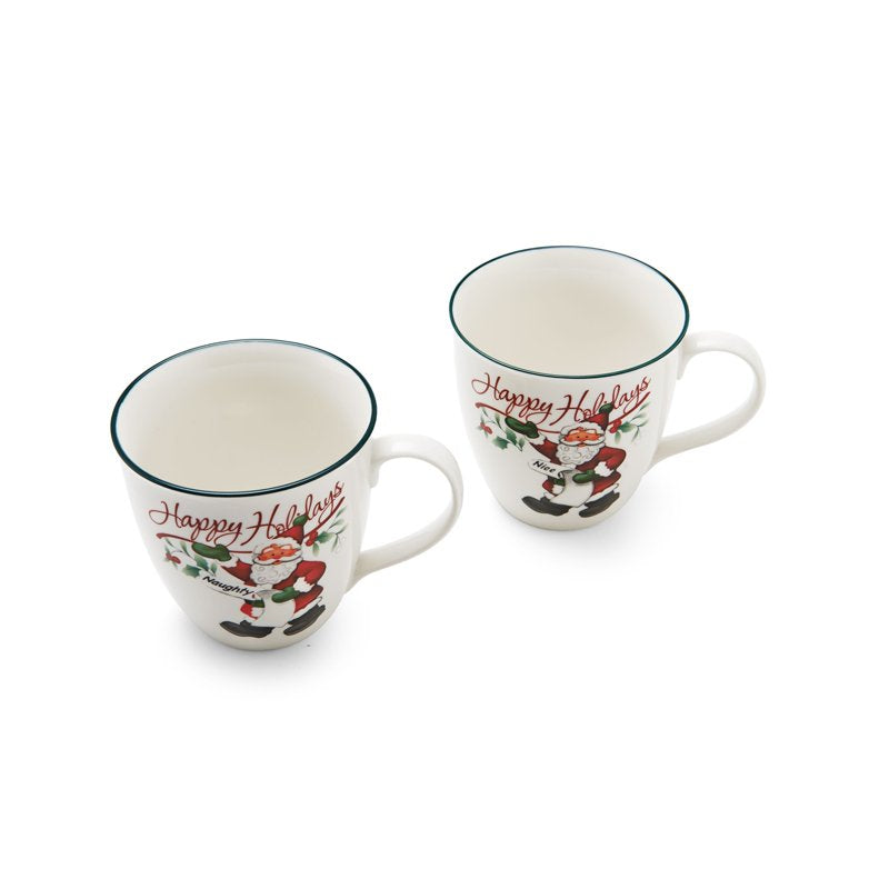 Winterberry 20-Ounce Porcelain Mugs Set - Naughty & Nice