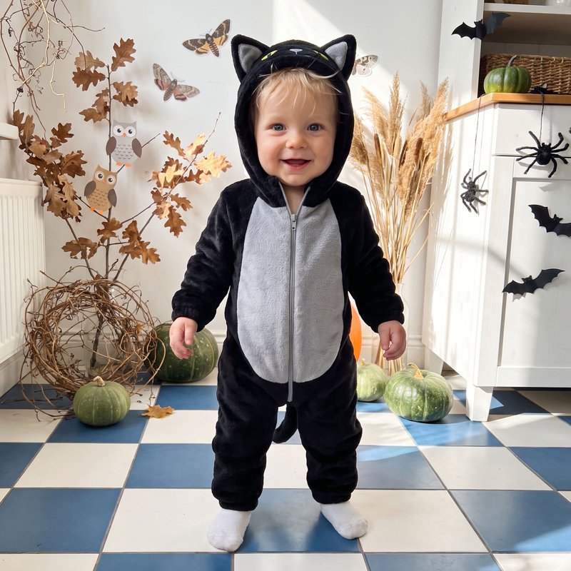 Gray Toddler Cat Costume Jumpsuit for Kids Halloween Cosplay 9-18 Months