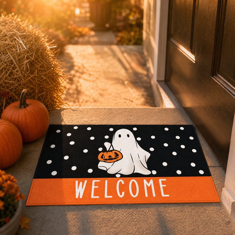 Halloween Doormat 32x20in Ghost Pumpkin Welcome Mat Indoor Front Door Decor - Dirt-Resistant