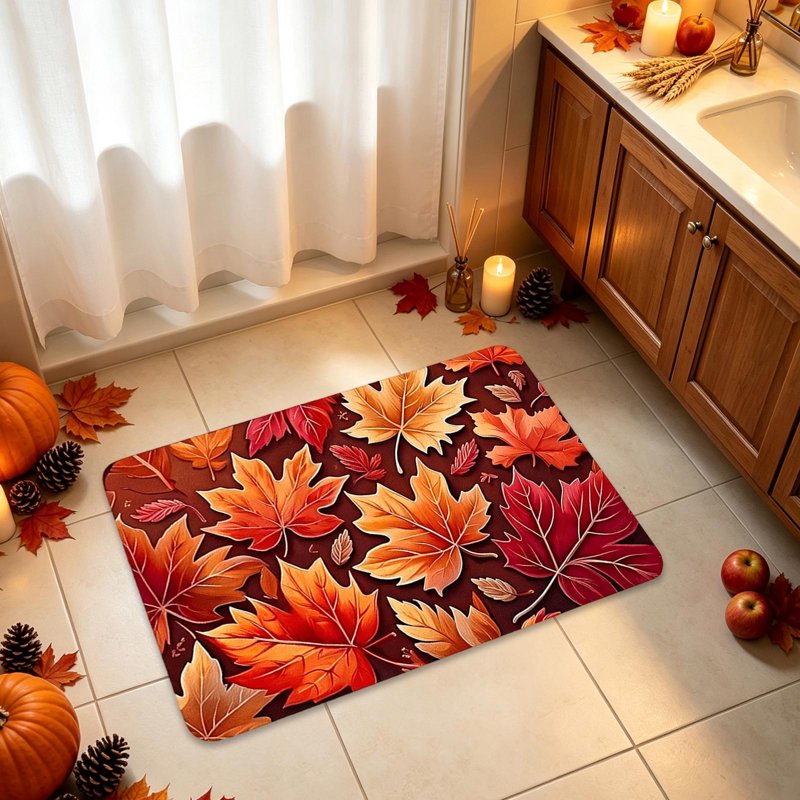 Autumn Fall Doormat with Maple Leaves - Non-Slip Indoor Outdoor Entrance Floor Mat C-f