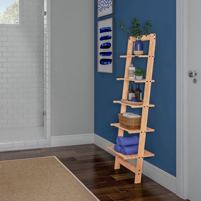 50-Inch Wooden Ladder Bookshelf with Rustic Oak Finish