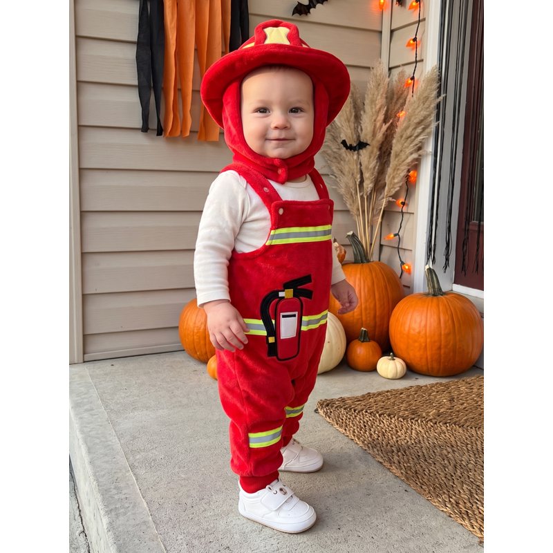 Toddler Baby Boy Firefighter Costume Red 3-6 Months Halloween Cosplay Jumpsuit & Hat