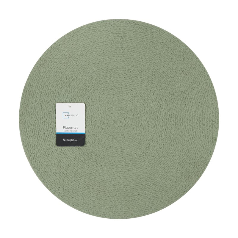 Hedge Green Round Braided Placemat - 14" Diameter, 4 Pack