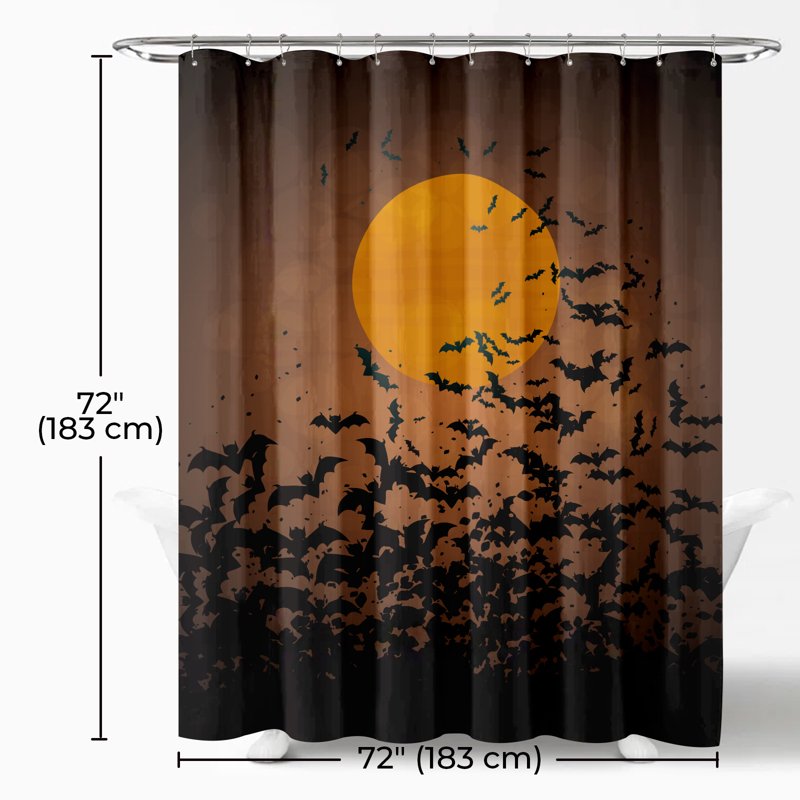 Seasonwood Halloween Shower Curtain with Swirling Bats and Full Moon Waterproof Bathroom Decor - 72x72 with 12 Hooks