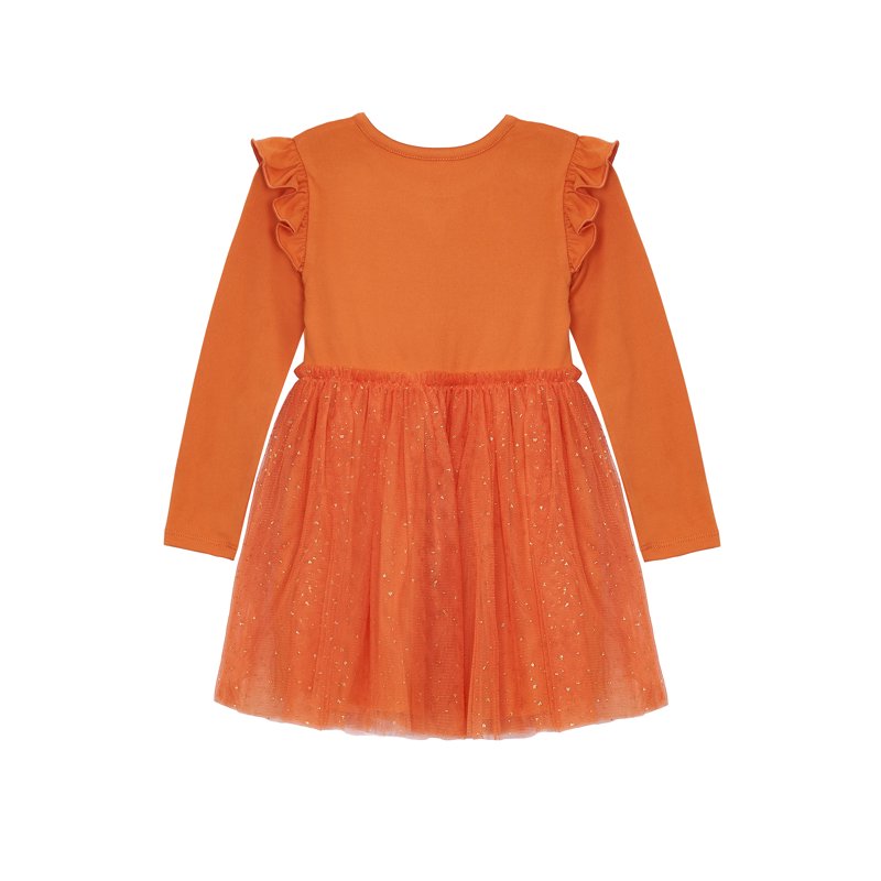 Toddler Girl Halloween Tutu Dress with Ruffle Long Sleeves - Size 18M Orange Yam