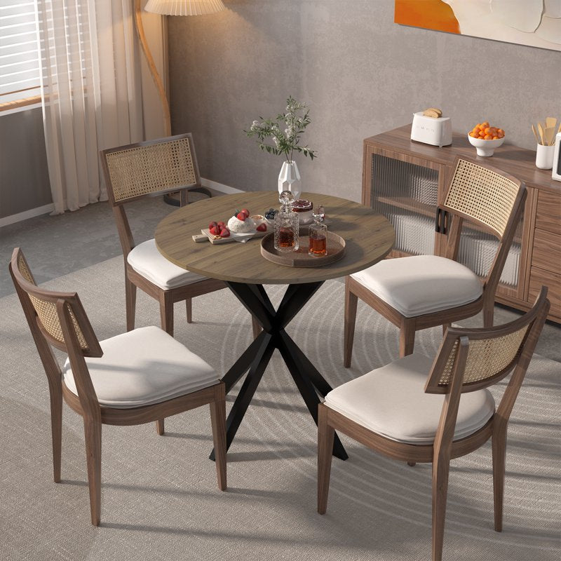 31.5" Round Dining Table for 2-4 - Small Kitchen Table with Wood Top & X-Shaped Metal Legs