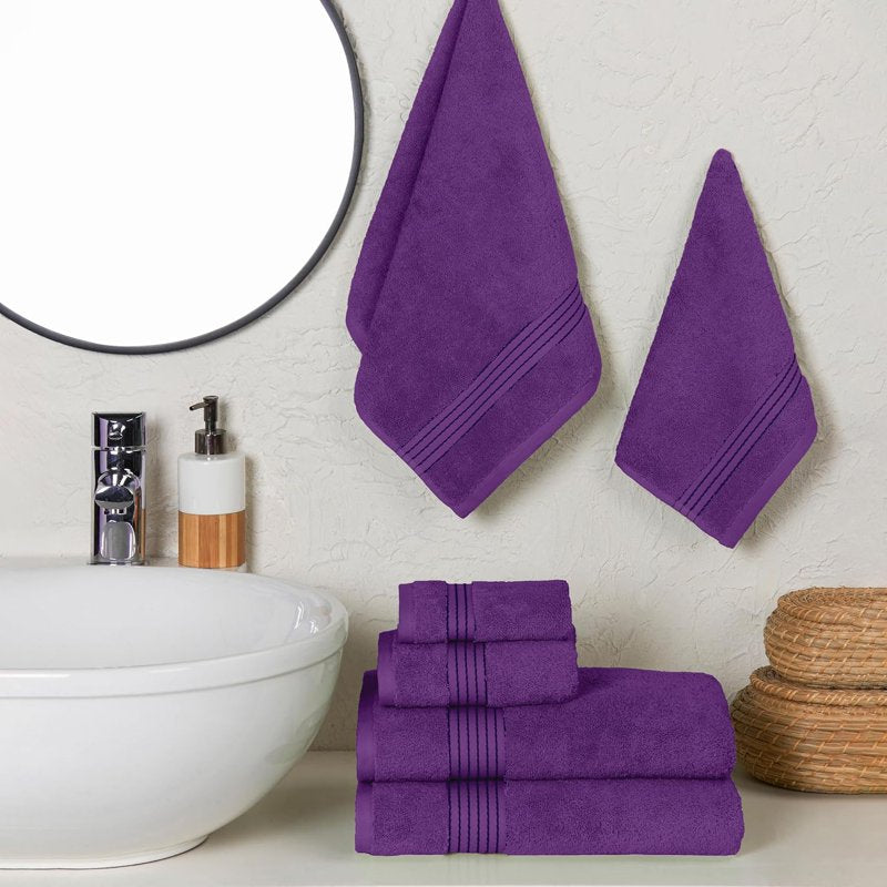 Luxury Turkish Cotton 6-Piece Towel Set - Purple, Bath, Hand & Washcloths