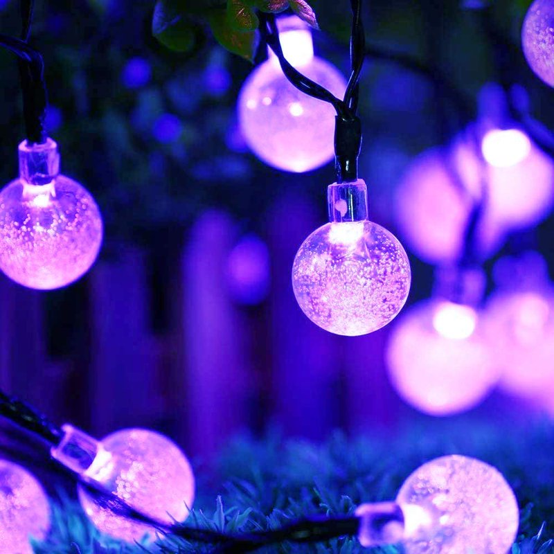7M Purple Solar Crystal Ball String Lights Waterproof 8 Mode Globe Fairy Lights