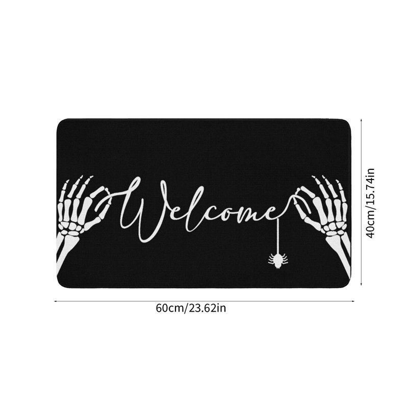 Halloween Door Mat E - Spider Web Bones Welcome Doormat 16x24 Inches, Non-Slip Outdoor Rug