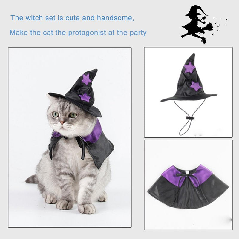 Pet Halloween Costume Wizard Cloak & Hat for Cats Dogs - Variation Witch A S