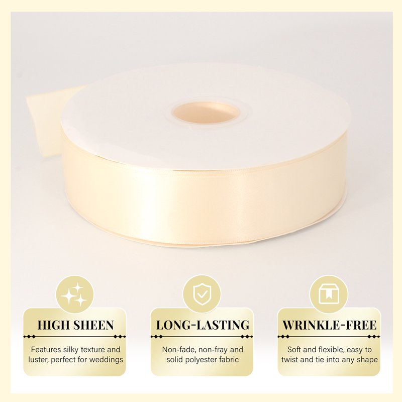 Ivory Satin Ribbon Roll 1.5 Inch x 100 Yards for Wedding Crafts Gift Wrap