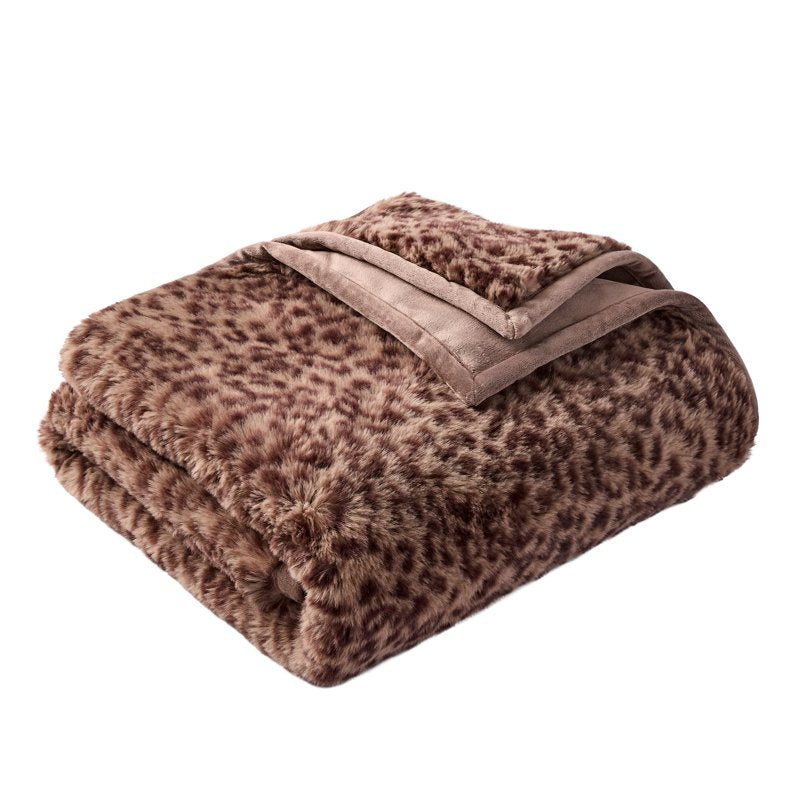 Brown Leopard Faux Fur Oversized Throw Blanket 50x72 Inches