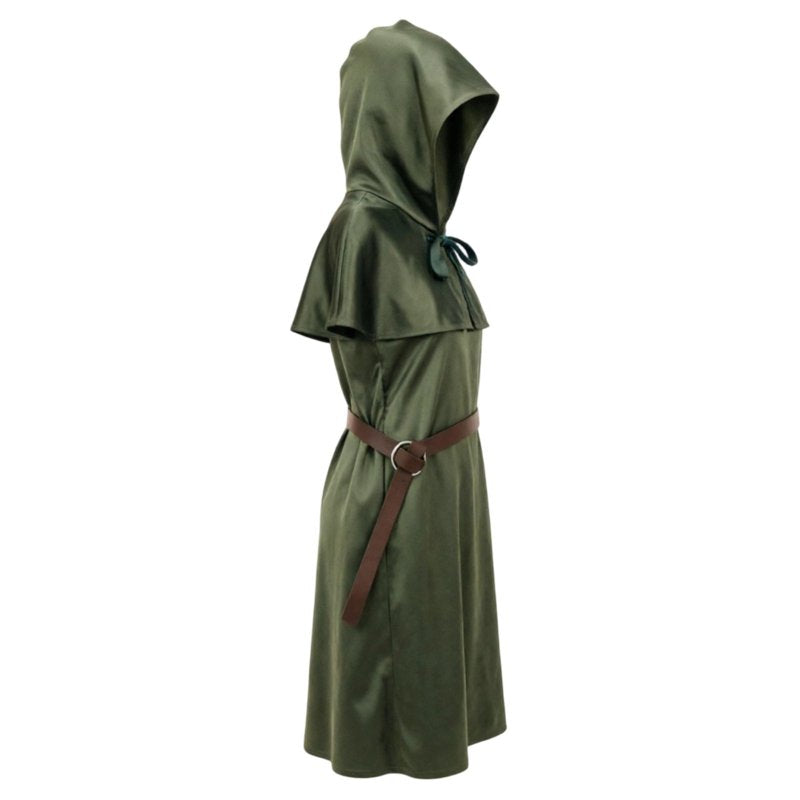 Medieval Monk Robe Hooded Cloak Costume Set with Belt - Army Green XXL - Halloween Cosplay