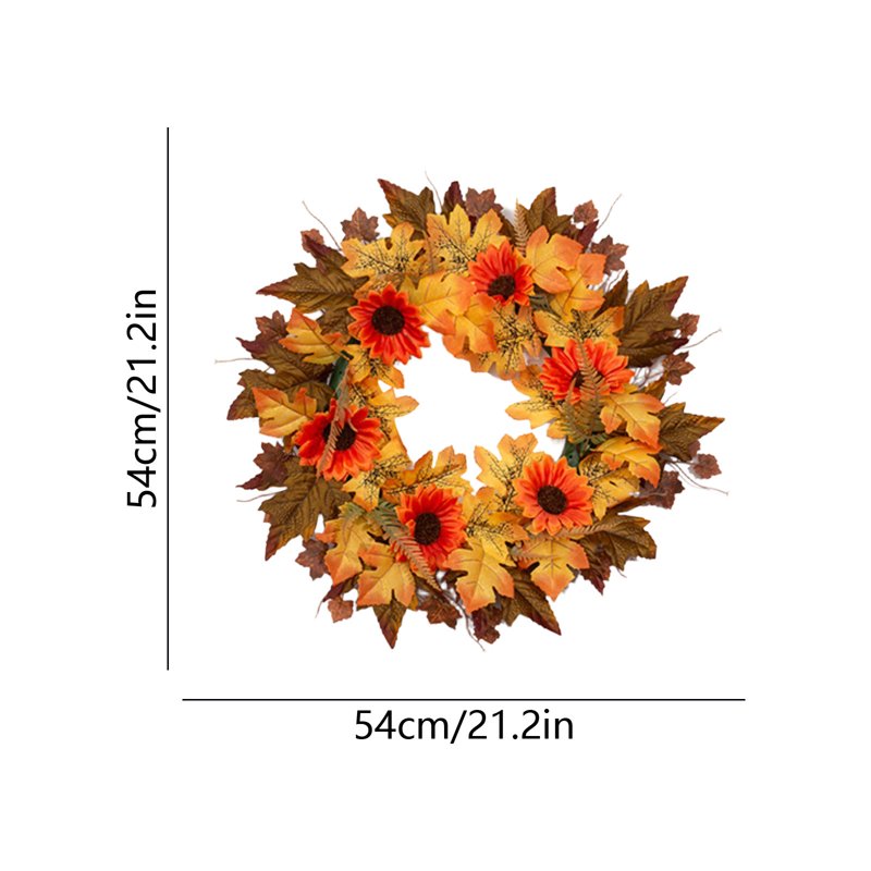 Fall Wreath with Sunflower, Rose, Pumpkin & Maple Leaves for Door & Fireplace Decor