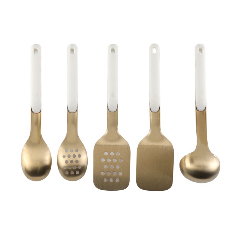 5-Piece Stainless Steel Utensil Set – Gold Kitchen Tools