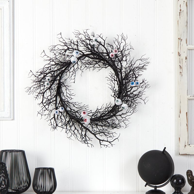 Halloween Eyeballs Wreath - 30 Inch Spooky Twig Decor for Door or Wall