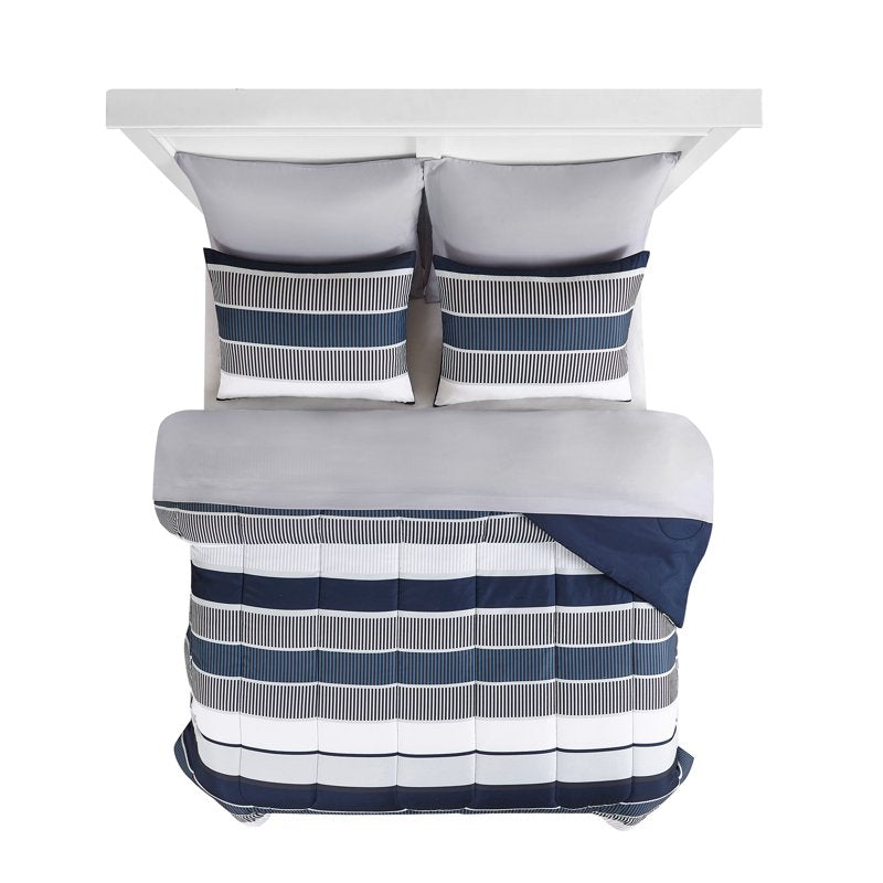 Mainstays Full Bed in a Bag Comforter Set with Sheets - Blue Stripe