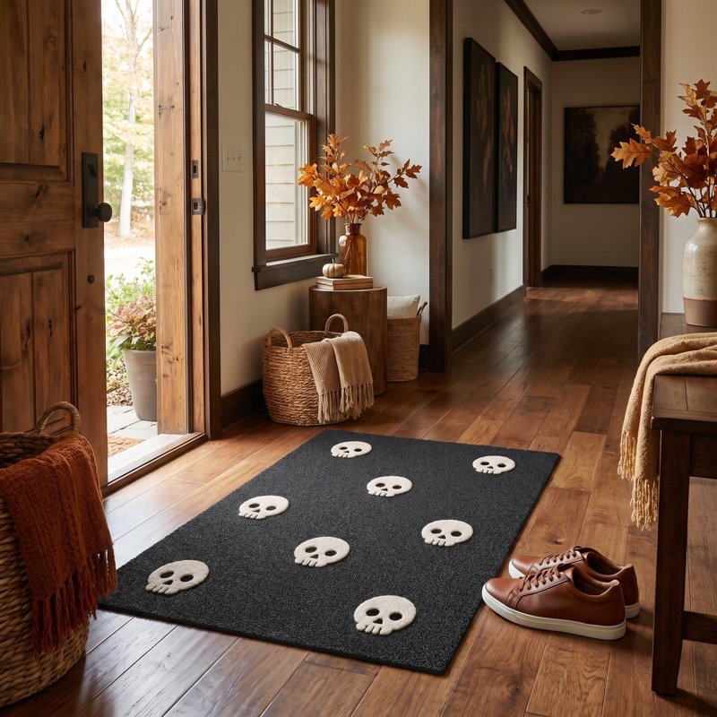 OutmaxHome Halloween Skeleton Doormat M - 15.8x23.6 Inch Non-Slip Absorbent Entry Mat