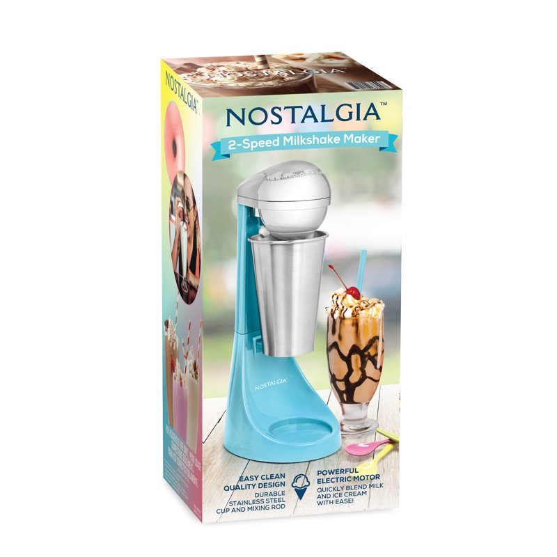 Retro Drink Mixer - 16 oz Milkshake Maker with Stainless Steel Cup - Blue