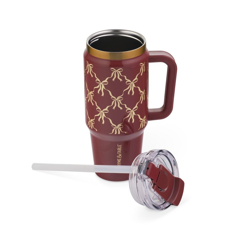 32oz Stainless Steel Luna Tumbler with Handle & Dual Straw Lid - Red Bow