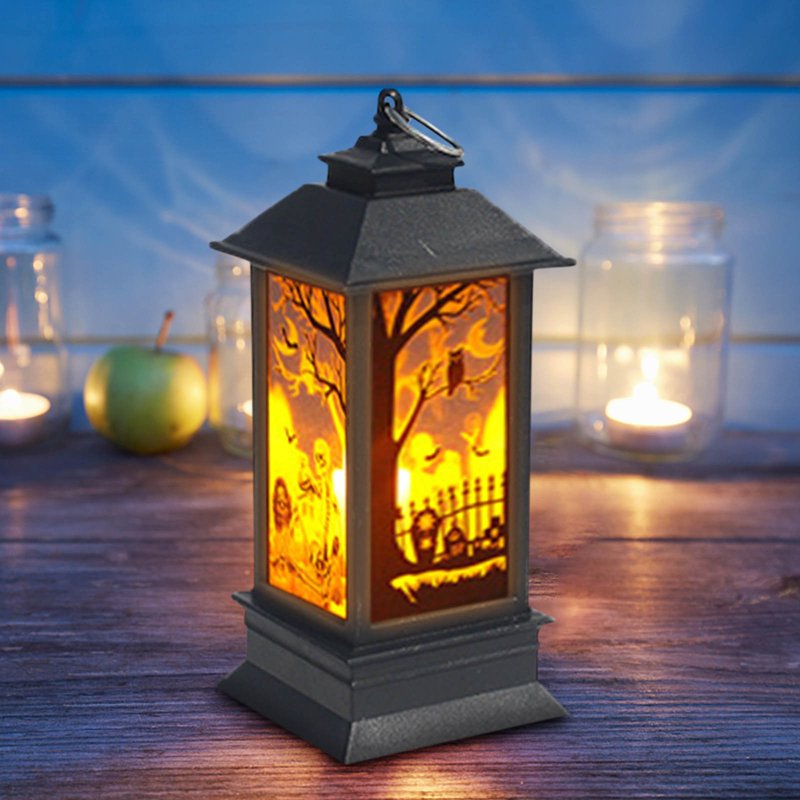 Halloween Decor LED Hanging Lantern with Skeleton & Pumpkin - Skull Skeleton Variation