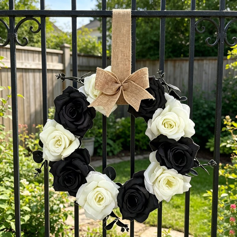 Halloween Wreath for Front Door - Artificial Rose Decor R-9 - Fall Holiday