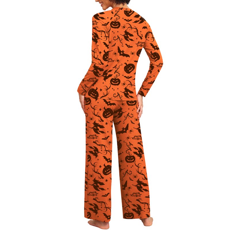 Halloween Couple Pajama Sets - Yellow Pumpkin Witch Variant for Women and Men
