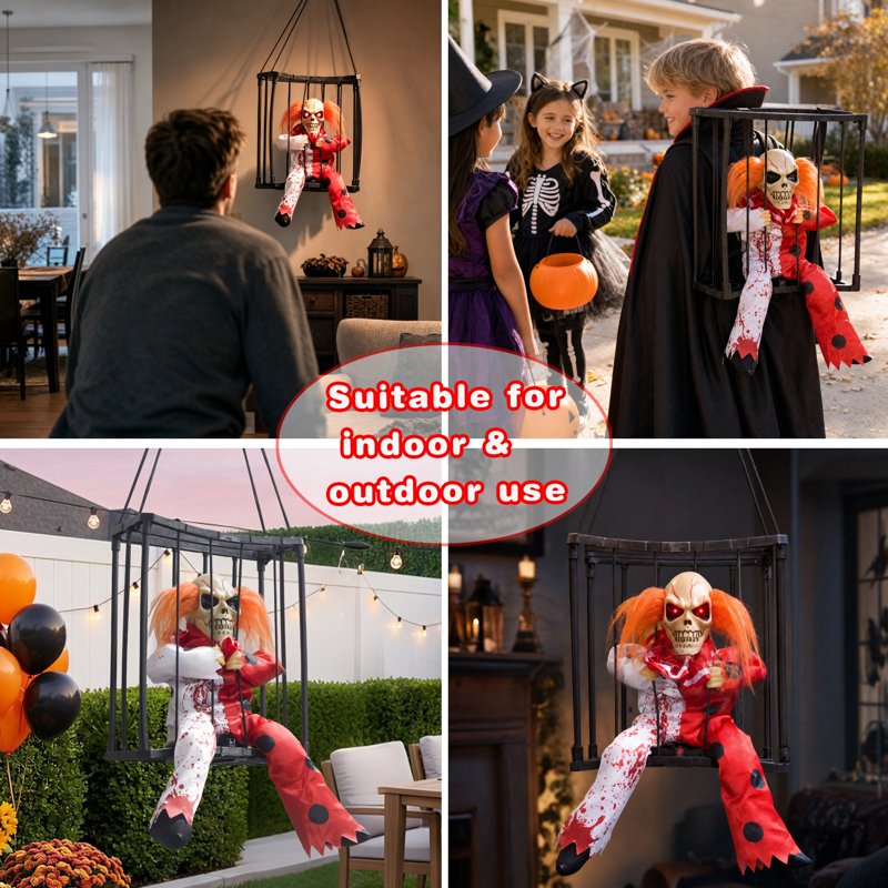 Magotan Screaming Animated Halloween Decoration - Style E, Spooky Hanging Skull with Motion Sensor