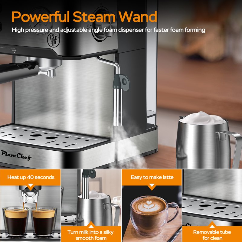 20-Bar Espresso Coffee Machine with Milk Frother - Silver