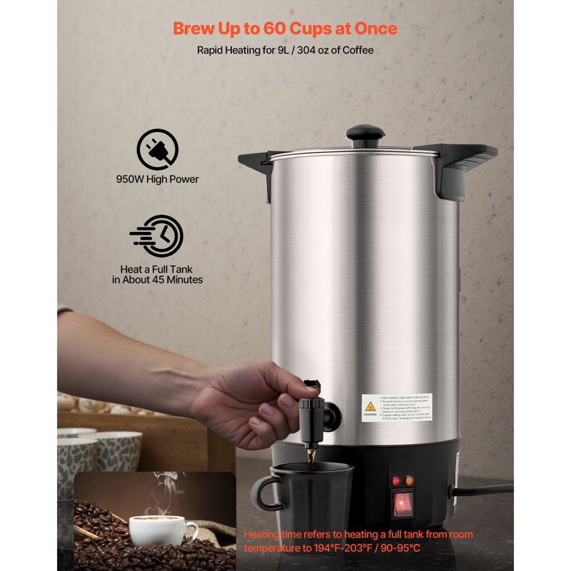 60-Cup Commercial Coffee Urn - Fast Brewing Stainless Steel Dispenser