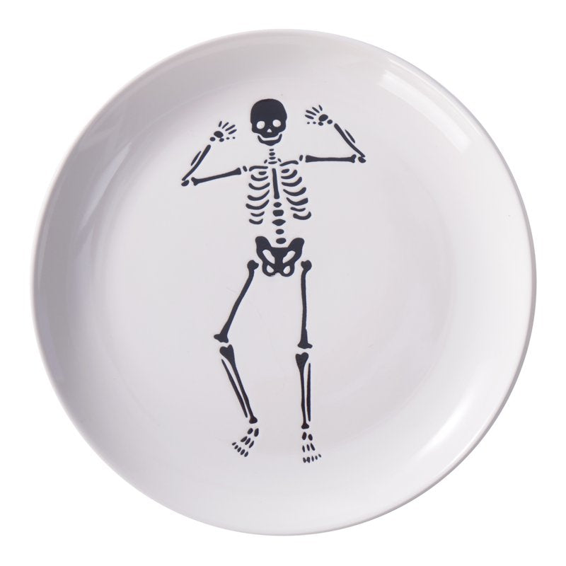 Halloween 4-Pack Ceramic Dancing Skeleton Appetizer Plates - Wax Resist