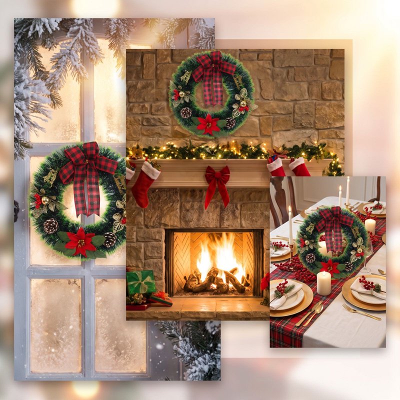 Christmas Wreath for Front Door Indoor Outdoor Decor - Farmhouse Holiday Garlands - 008 Variation