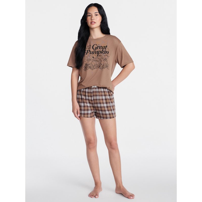 Peanuts Snoopy Pumpkin Pajama Set for Women with Variation Chocolate Malt 2X