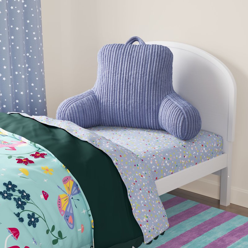 Kids Backrest Pillow with Ribbed Corduroy Plush - Light Purple, 33 x 13 x 25 in - Supportive Reading & Lounge Cushion