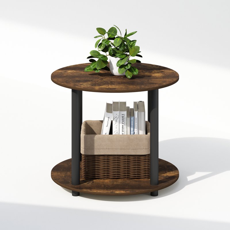 2-Tier Round Wooden Side End Table - Modern Design