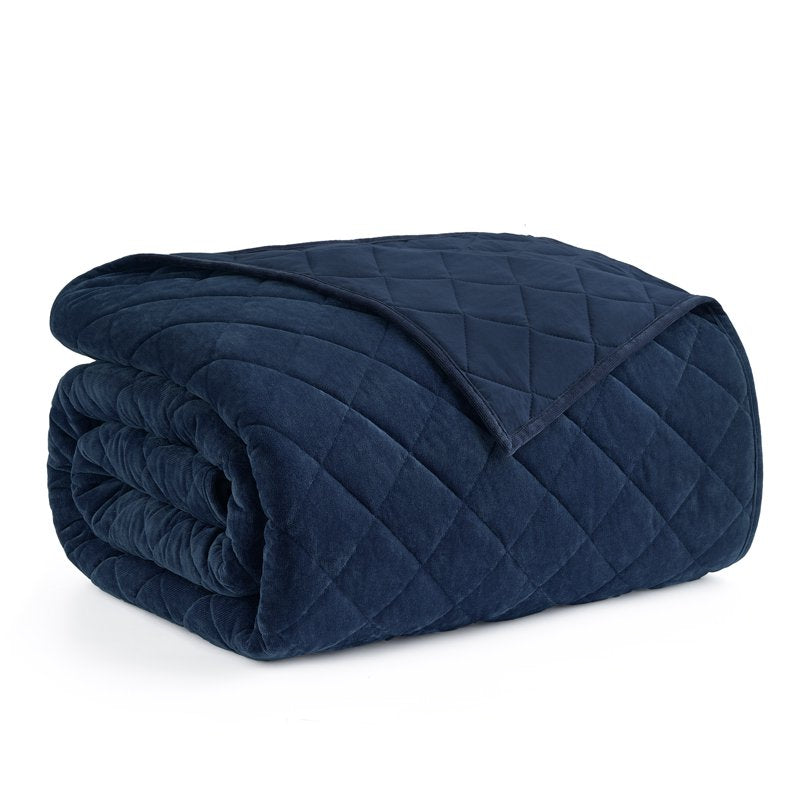 King Navy Blue Velvet Corduroy Quilt 104x94 Inches - Cozy Microfiber Bedding