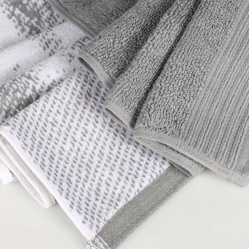 Gray Bath Towel Set - 4 Premium Cotton Jacquard Border Towels - Superior