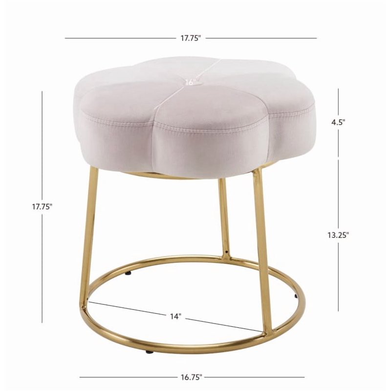 Boho Floral Plush Velvet Stool - Light Pink with Gold Base