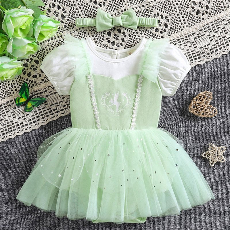 Puff Sleeve Green Baby Girl Princess Dress with Headband - 12-18 Months