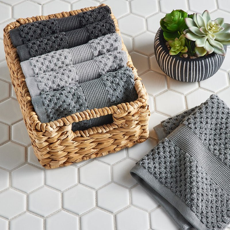 Soft Cotton Popcorn Texture Washcloths 6-Pack - Grey Flannel Variation