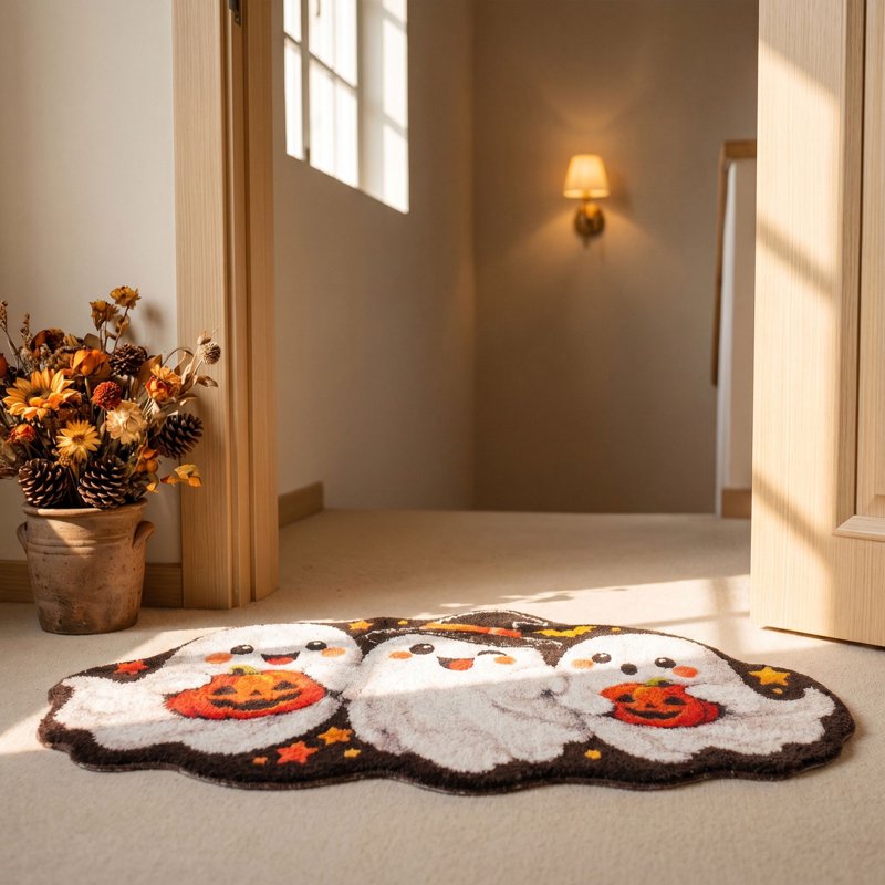 Halloween Door Mat Ghost and Pumpkin Trio Welcome Indoor Rug - 23.62x15.75in - Variation of 57_Ghost Pumpkin Bath Mat BE