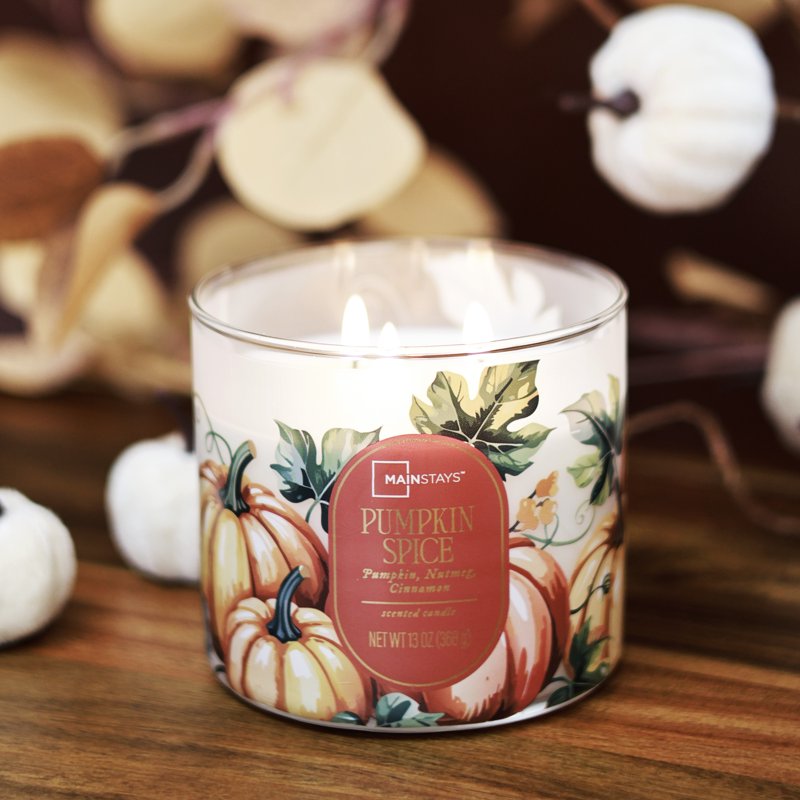 Pumpkin Spice Scented Jar Candle with 3 Wicks - 13 oz Fall Decor