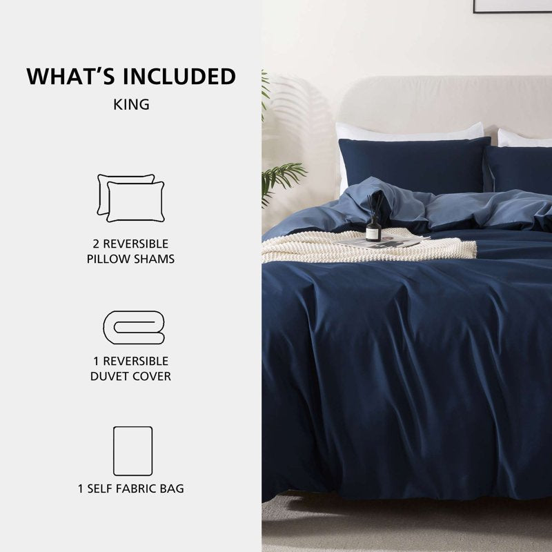 King Duvet Cover Set - All-Season Navy 3-Piece Bedding