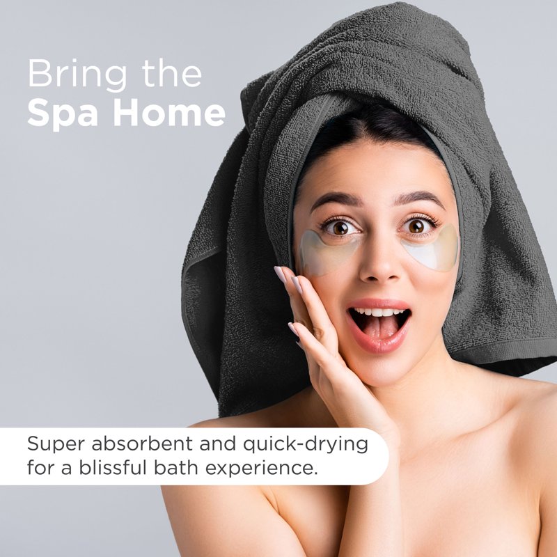 Cotton Towel Set - 6 Pieces Soft & Quick-Dry Towels, Charcoal - Easy Living
