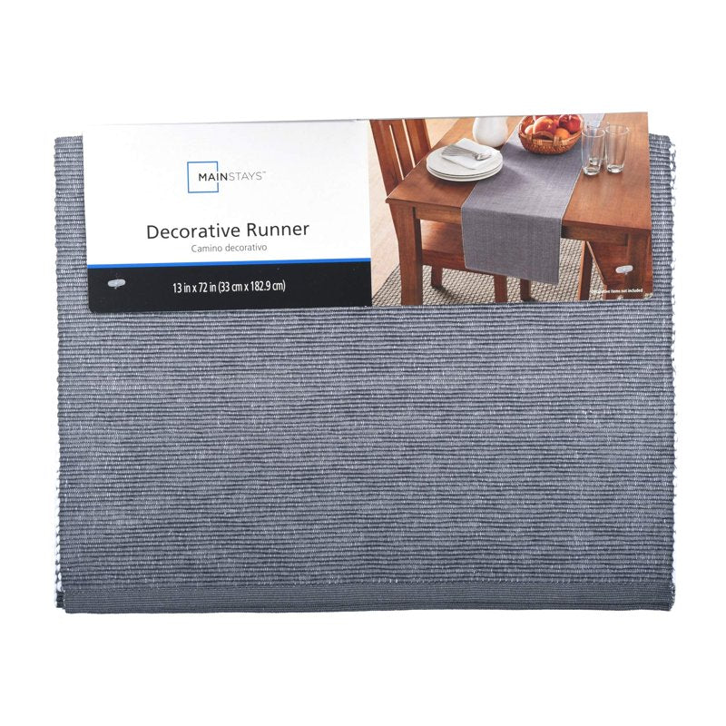 Ribbed Chambray Table Runner - 13x72 in Cotton Blend - Gray